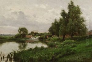 Sommerlandschaft Mit Angler Am Flus by Alfred Renaudin