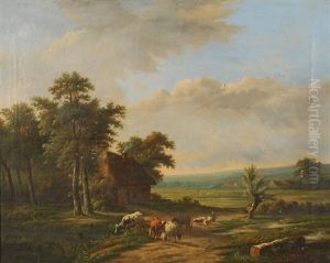 Bergers Et Troupeaux Dans Un Paysage by Charles Edmond Renault