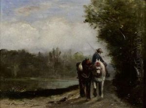 Halage Le Long D'une Riviere by Charles Edmond Renault