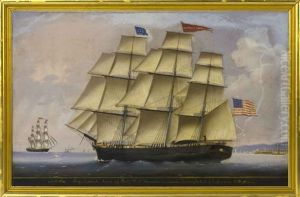 Ship Aramede Snow Of Bath W.a. Harnden Commander Leaving The Port Of Leghorn by Luigi P. Renault