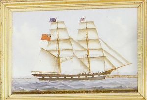 Ship Portrait Of A 2-masted Ship In Full Sail, Flying The British Flag, Entering A Harbor by Luigi P. Renault