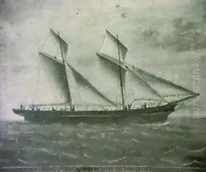 Schooner Lizzie Run Into By The American Barque E. Plurilus Unnum Of Baltimore; Schooner Lizzie Under Jury Mast... by Luigi P. Renault