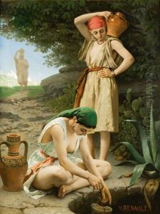 Jeunes Filles De Tanger Puisant De L'eau A Une Citerne by Victor Jacques Renault