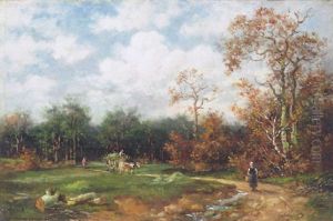 Waldlandschaft Mit Fuhrwerk