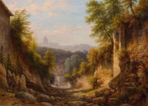 Bewaldete Italienische Felsenlandschaft Mit Blick Auf Rom Im Hintergrund