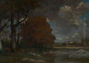 Baumbestandene Flusslandschaft by Jean Emile Renie