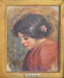 Blumenstrauss In Einer Metallvase Mit Blattdekor by Pierre Auguste Renoir