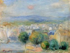 Blumenstrauss In Einer Metallvase Mit Blattdekor by Pierre Auguste Renoir