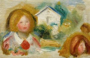 Blumenstrauss In Einer Metallvase Mit Blattdekor by Pierre Auguste Renoir