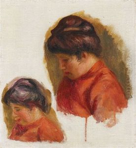 Blumenstrauss In Einer Metallvase Mit Blattdekor by Pierre Auguste Renoir
