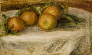 Blumenstrauss In Einer Metallvase Mit Blattdekor by Pierre Auguste Renoir