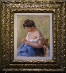 Blumenstrauss In Einer Metallvase Mit Blattdekor by Pierre Auguste Renoir