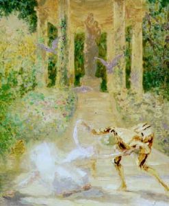 Ballet In A Garden With Classical Temple by Renouard, Charles Paul