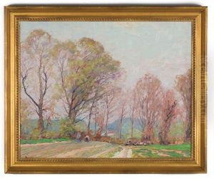 Fall Landscape With Figures And Farm Equipment