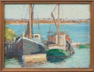 Fishing Boats At Dock by George A. Renouard
