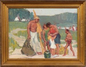 Family At Beach by George A. Renouard