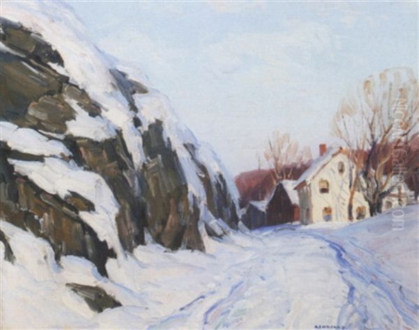Snowy Road With Houses - view 1