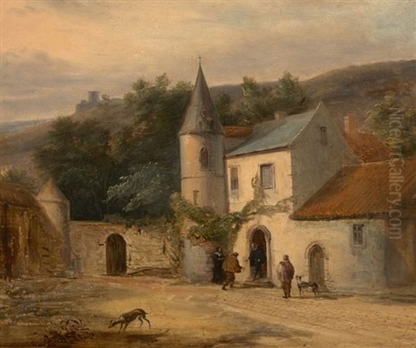 Scene Animee Devant Une Chapelle - view 1