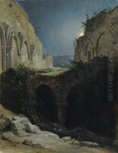 Paysage Nocturne Avec Les Ruines D'une Eglise Paysage Nocturne Avec Les Ruines D'une Eglise
