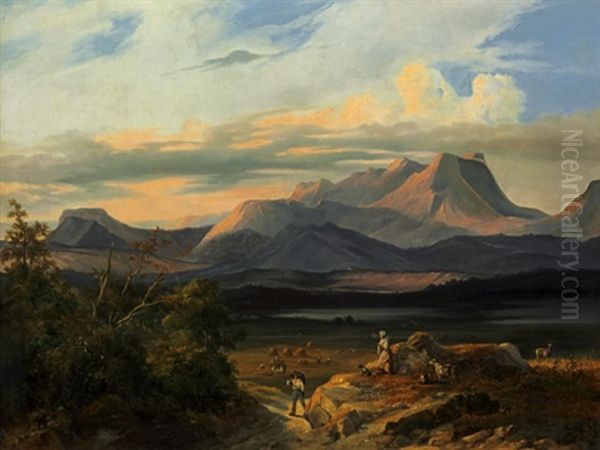 Pyrenaenlandschaft Mit Heimkehrendem Bauer - view 1