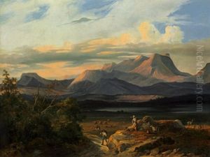 Pyrenaenlandschaft Mit Heimkehrendem Bauer Pyrenaenlandschaft Mit Heimkehrendem Bauer