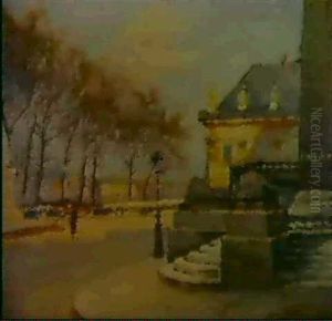 Les Marches De L'institut Et Le Quai Conti by Jules Ernest Renoux