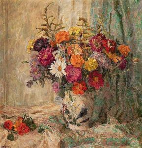 Bunter Blumenstraus Im Sonnigen Licht by Fritz Ernst Rentsch