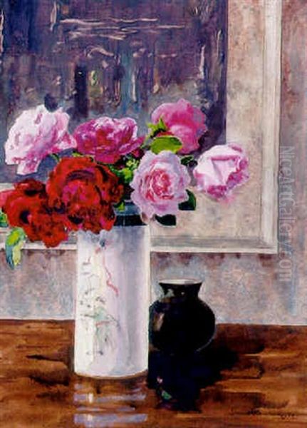 Rosenstraus In Zylindrischer Art-deco-vase - view 1
