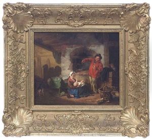 Bauernfamilie In Rustikalem Interieur