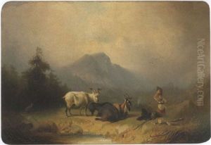 Hirtin Mit Ziegen An Einer Alpentranke by August von Rentzell