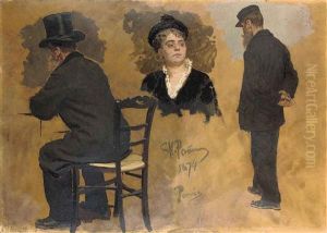 Study For A Parisian Cafe : Two Studies For Arthur Meyer (1844-1924) And A Study Of A Female Head by Repin Iliya