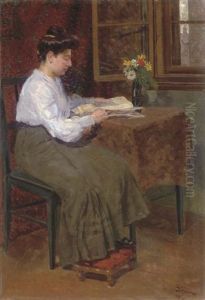 Portrait Of A Woman Reading A Book by Repin Iliya