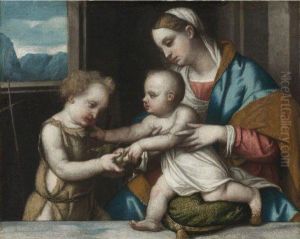 Madonna And Child With The Infant Saint John The Baptist by Alessandro Bonvicino (Moretto da Brescia)
