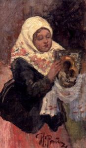 Ung Bondkvinna I Sjalett Med Ikon by Repin Iliya