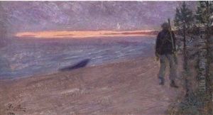 A Hunter On The Shore At Sunset by Yuri Il'ich Repin