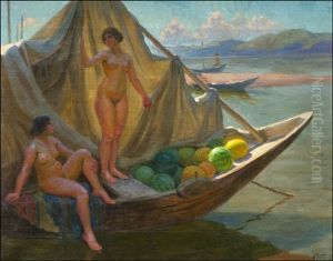 Bathing In The River Volga by Fjodor Ivanovitch Rerberg