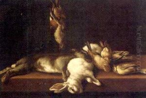 Two Dead Hares And Dead Songbirds On A Table by Arcangelo Resani