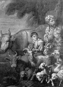 Cowherd With His Two Sons And Livestock by Arcangelo Resani