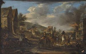 Soldiers Plundering A Village by Pandolfo Reschi