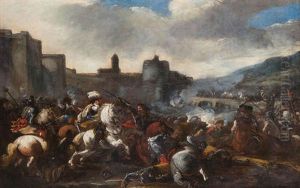 Scene De Cavalerie Pres D'une Ville Fortifiee by Pandolfo Reschi