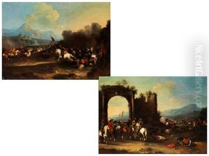 Schlachtengemalde (pair) by Pandolfo Reschi