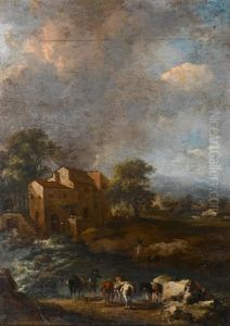 A Traveller Watering His Horses At A River A Traveller Watering His Horses At A River