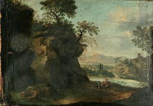 Travellers By A Cave In An Extensive Landscape