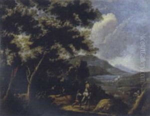 Travelers In An Extensive Landscape by Pandolfo Reschi