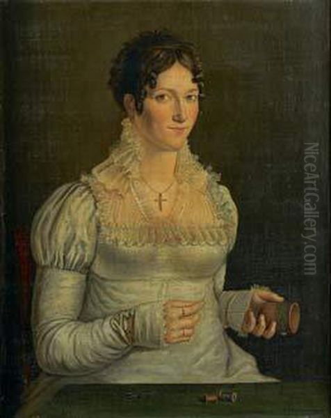Portrait D'une Jeune Femme Faisant De La Dentelle - view 1