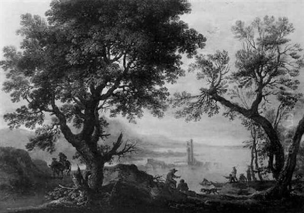 Les Promeneurs Dans Un Paysage Fluvial - view 1