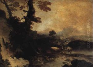 Paesaggio Con Pastori E Animali Al Guado