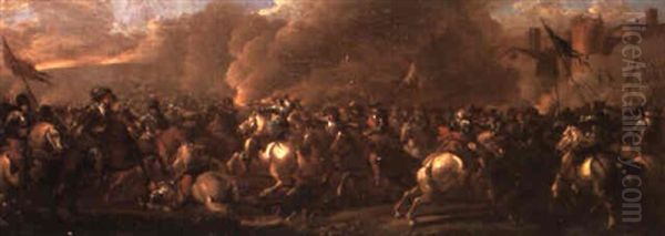 A Cavalry Skirmish Before A Fortified Town - view 1