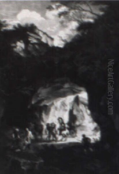 Rocky Landscape With Horsemen Being Ambushed By Bandits - view 1