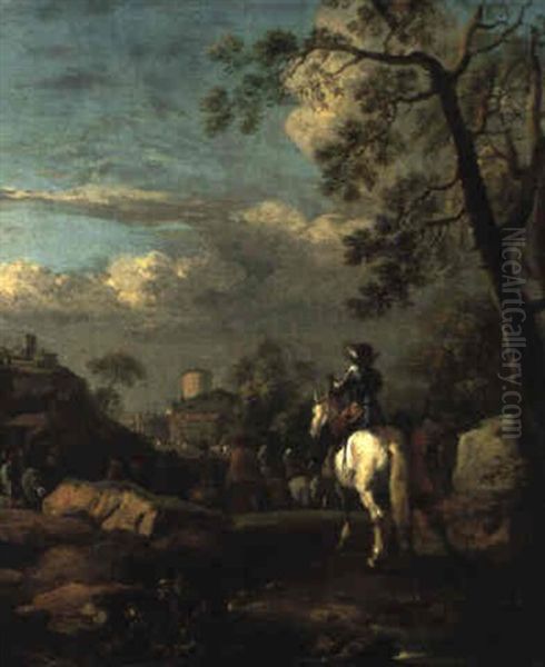 Reiter Vor Einem Italienischen Dorf - view 1